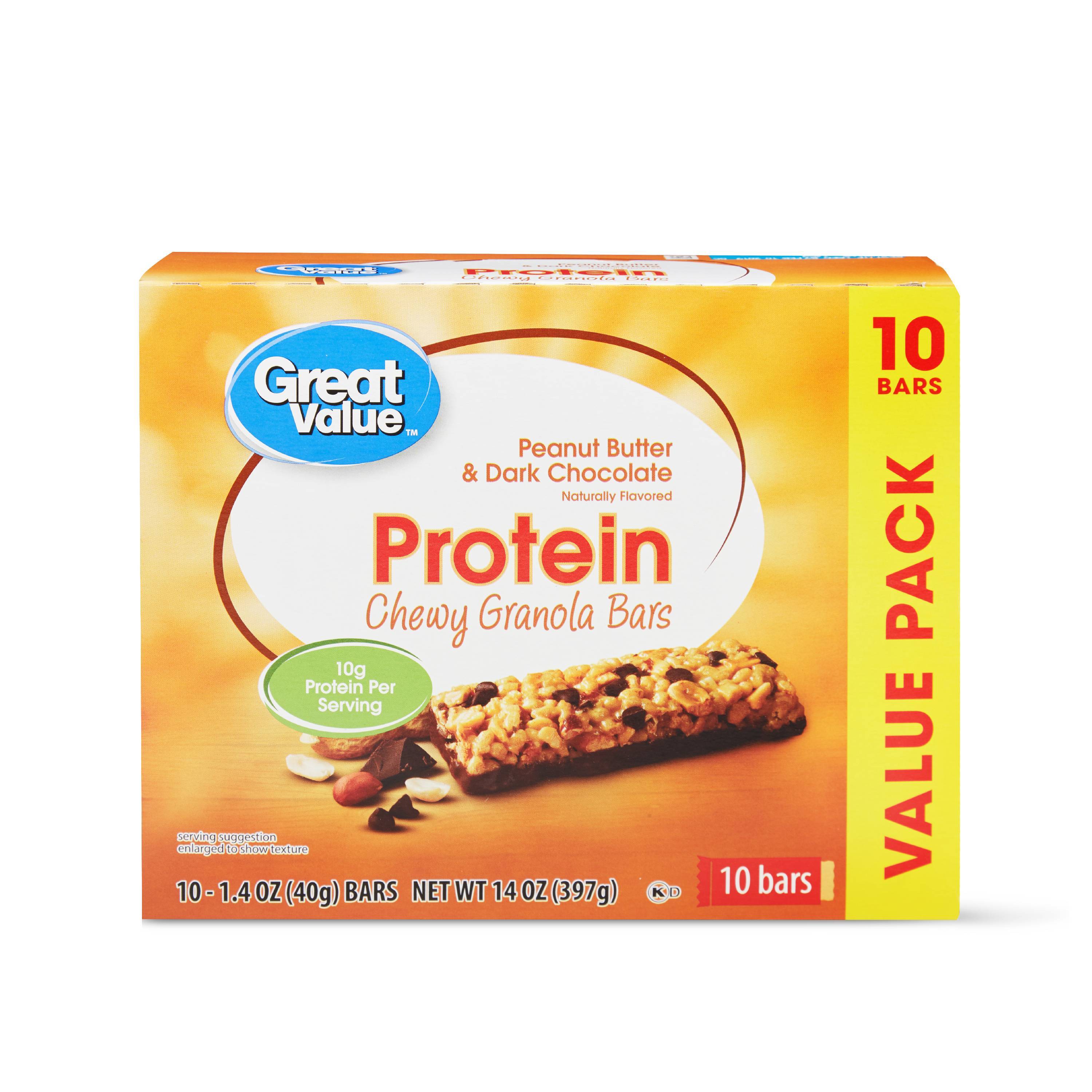 Great Value Protein Chewy Granola Bars Peanut Butter & Dark Chocolate 14 Oz 10 Count