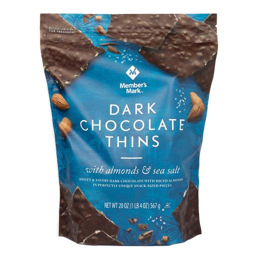 Member's Mark Dark Chocolate Thins with Almonds and Sea Salt (20 Ounce) Image