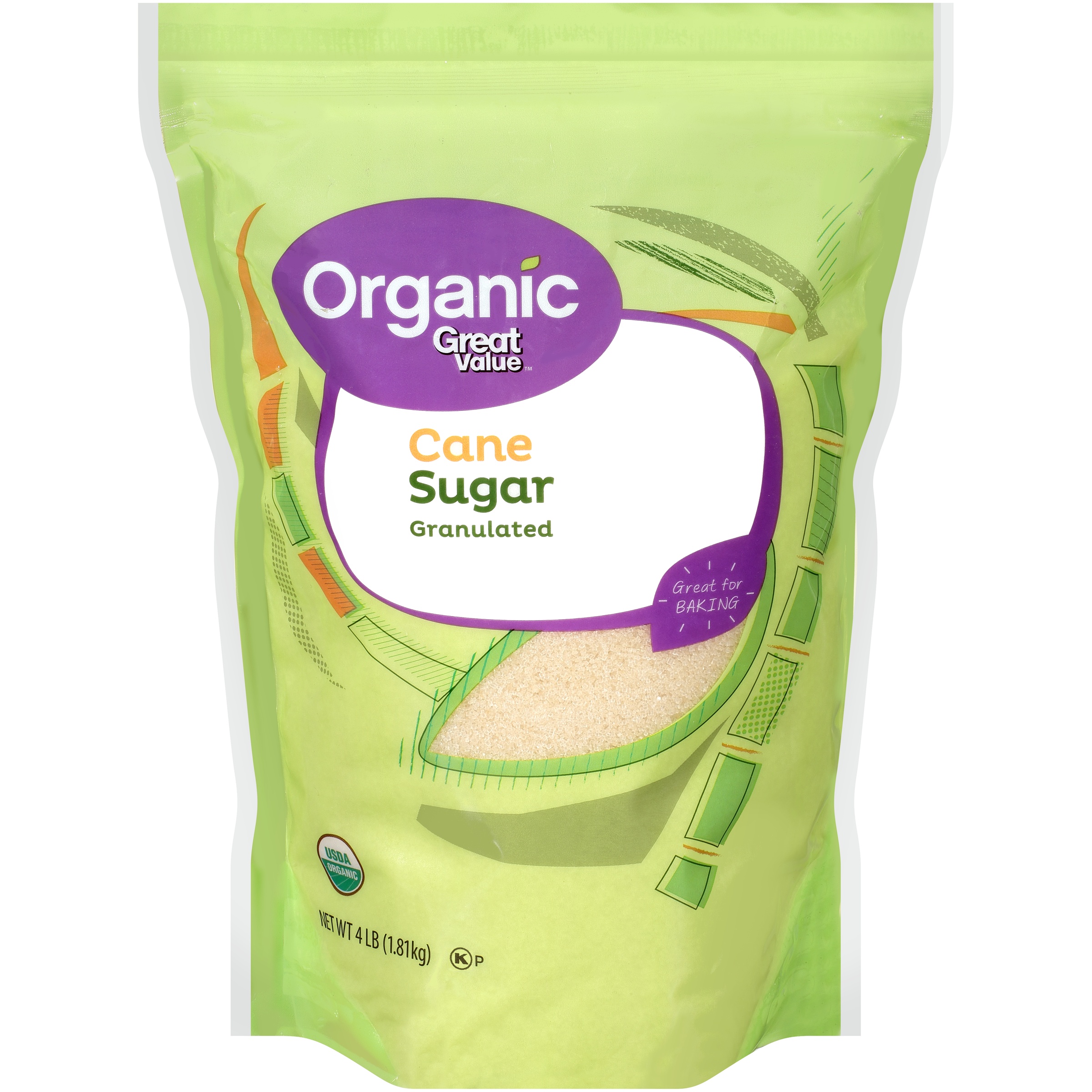 Great Value Organic Granulated Cane Sugar, 4 Lbs Nutrition and ...