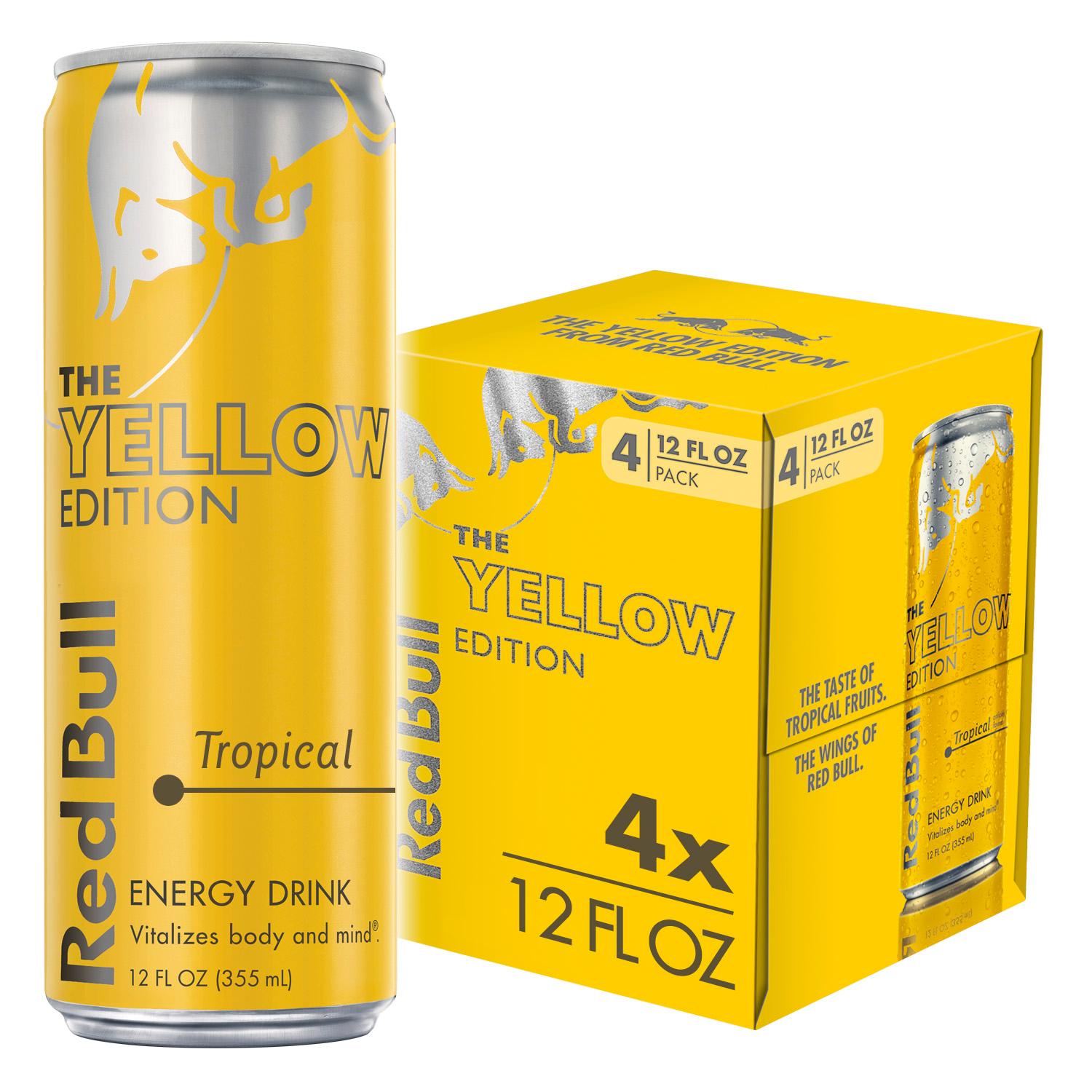 Red Bull Yellow Edition Tropical Energy Drink  12 Fl Oz  Pack of 4 Cans