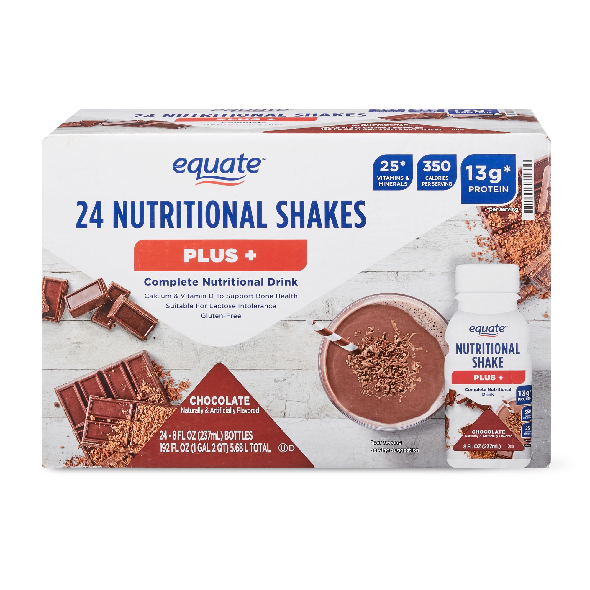 Equate Nutritional Shake Plus  Chocolate  8 Fl Oz  24 Count