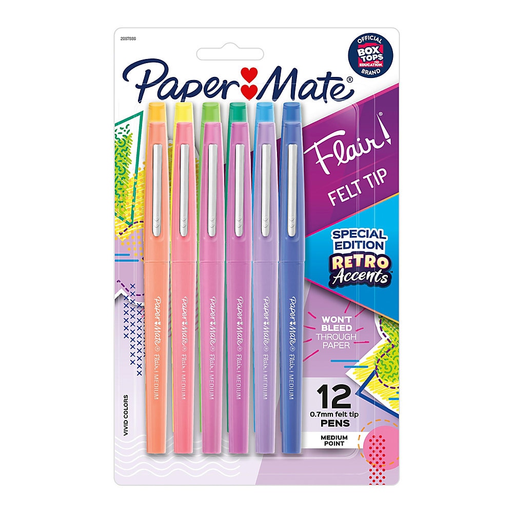 Paper Mate Flair Felt Tip Pens  #1 Teacher Choice  Medium Tip  Specialty Colors  12 Count