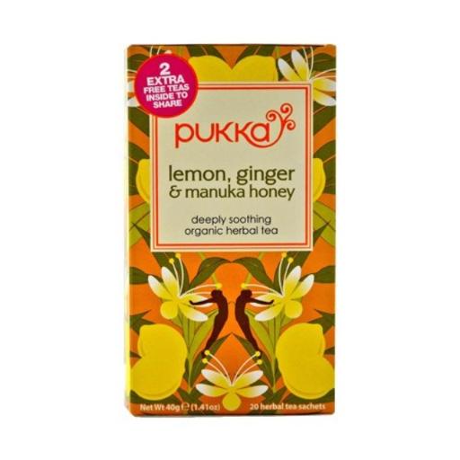 Pukka Herbal Teas Organic Lemon Ginger and Manuka Honey, 20 Count