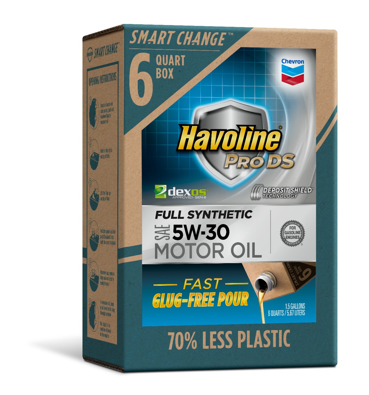 (3 Pack) Havoline SMART CHANGE® ProDS 5W-30 Full Synthetic Motor Oil, 6 Qt.