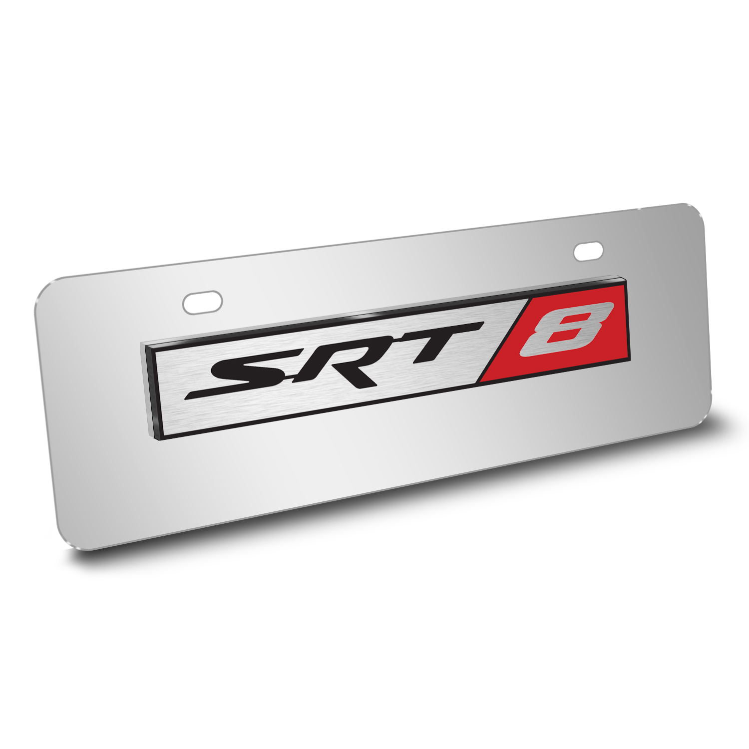 Dodge Jeep RAM SRT-8 Logo 3D Logo 12  X 4.25  European Look Chrome Half-Size Stainless Steel License Plate