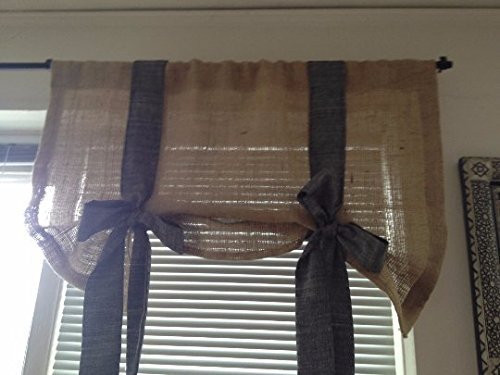 Km Curtain Black Chambray and Burlap Valance 40 X 30