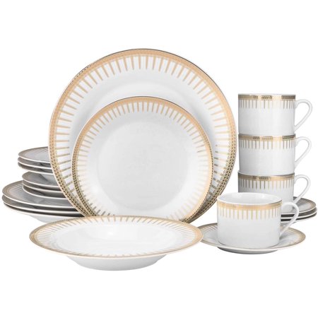 Euro Porcelain 20-pc Luxury Dinnerware Set W/ 24K Gold Ornament  HQ Dining Tableware Service for 4 (6974)