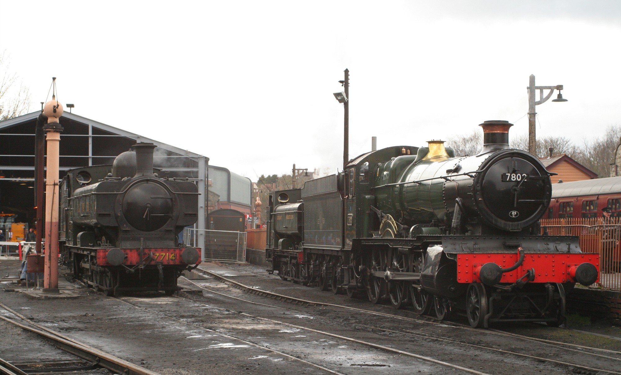 LAMINATED POSTER 7082 Bradley Manor Is in Steam on the Right. GWR 5700 Class Pannier Tank 7714 on the Left. Another G Poster Print 20 X 30