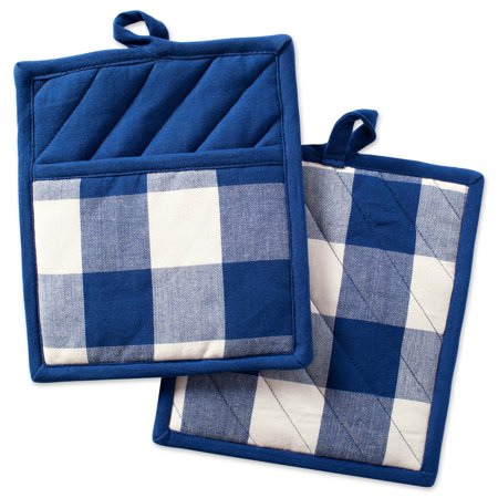 Buffalo Check Kitchen Potholders - 9 - Blue and White - Set of 2 - All