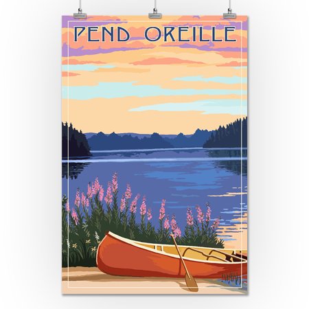 Pend Oreille  Idaho  Canoe and Lake (24x36 Giclee Gallery Art Print  Vivid Textured Wall Decor)