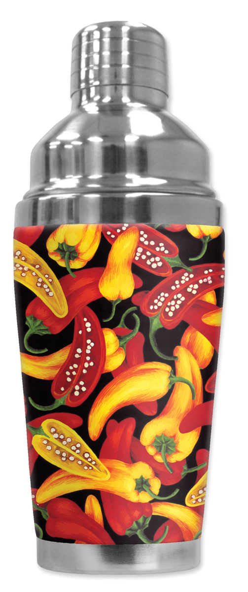 Mugzie Brand 16-Ounce Cocktail Shaker with Insulated Wetsuit Cover - Red & Yellow Peppers