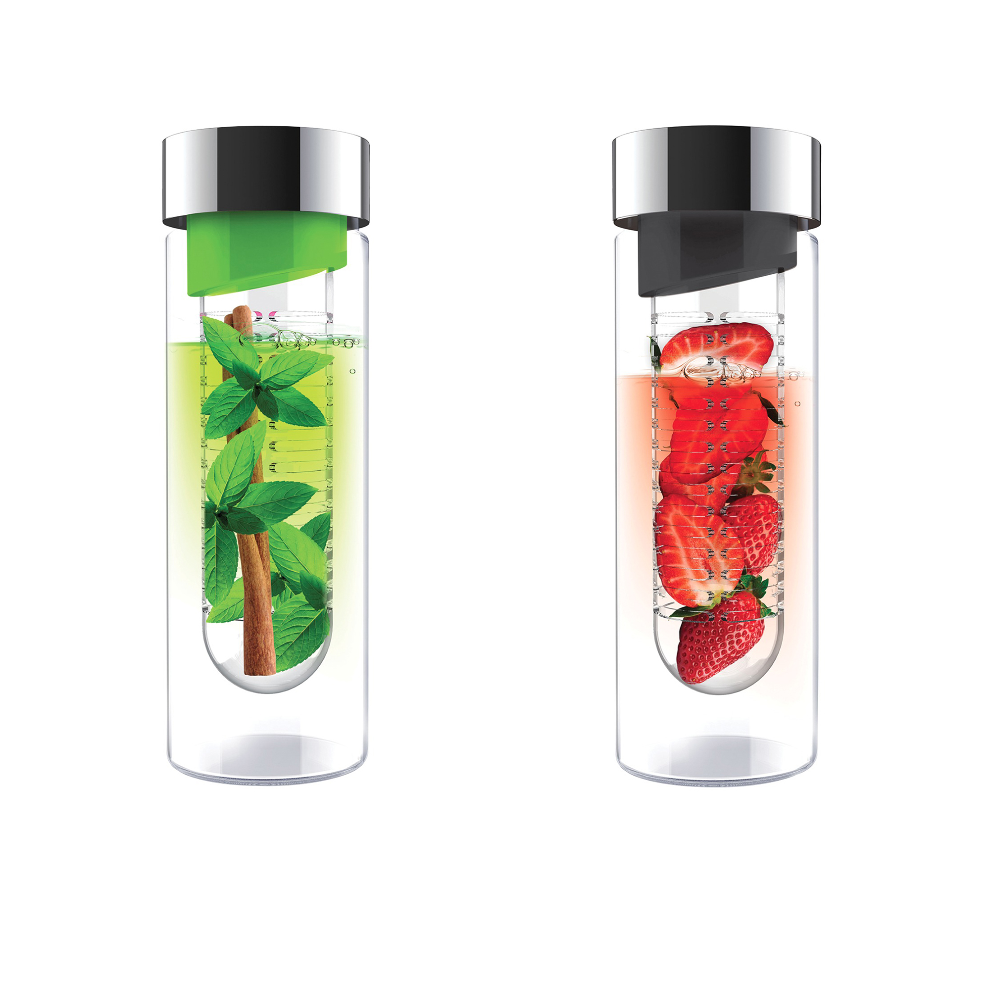 ASOBU Flavor It Glass Water Bottle (Green/Smoke), 2 Pack