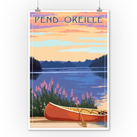 Pend Oreille  Idaho - Canoe & Lake - Lantern Press Artwork (9x12 Art Print  Wall Decor Travel Poster)