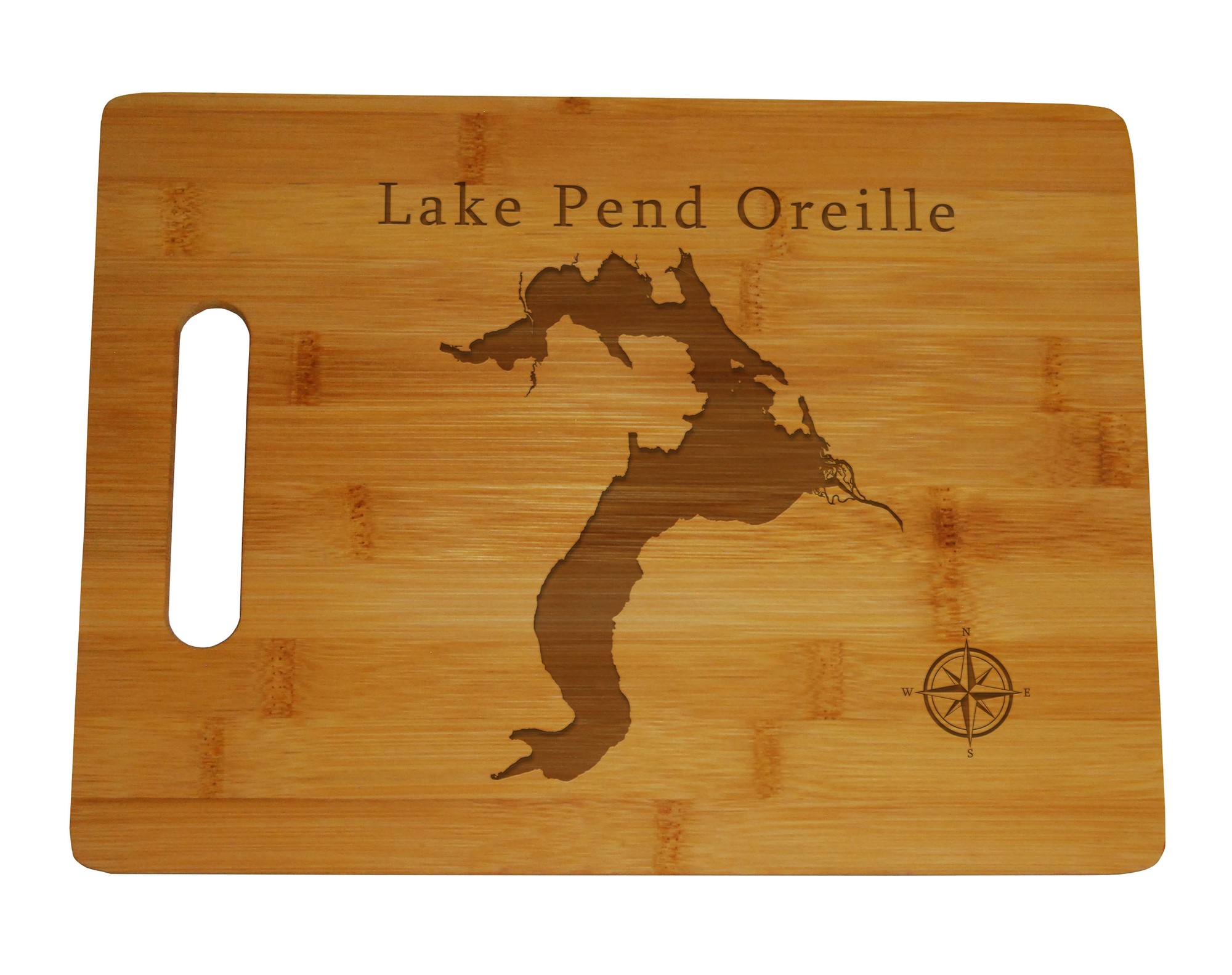 Lake Pend Oreille Map Engraved Bamboo Cutting Board 9.75x13.75 Inches Idaho