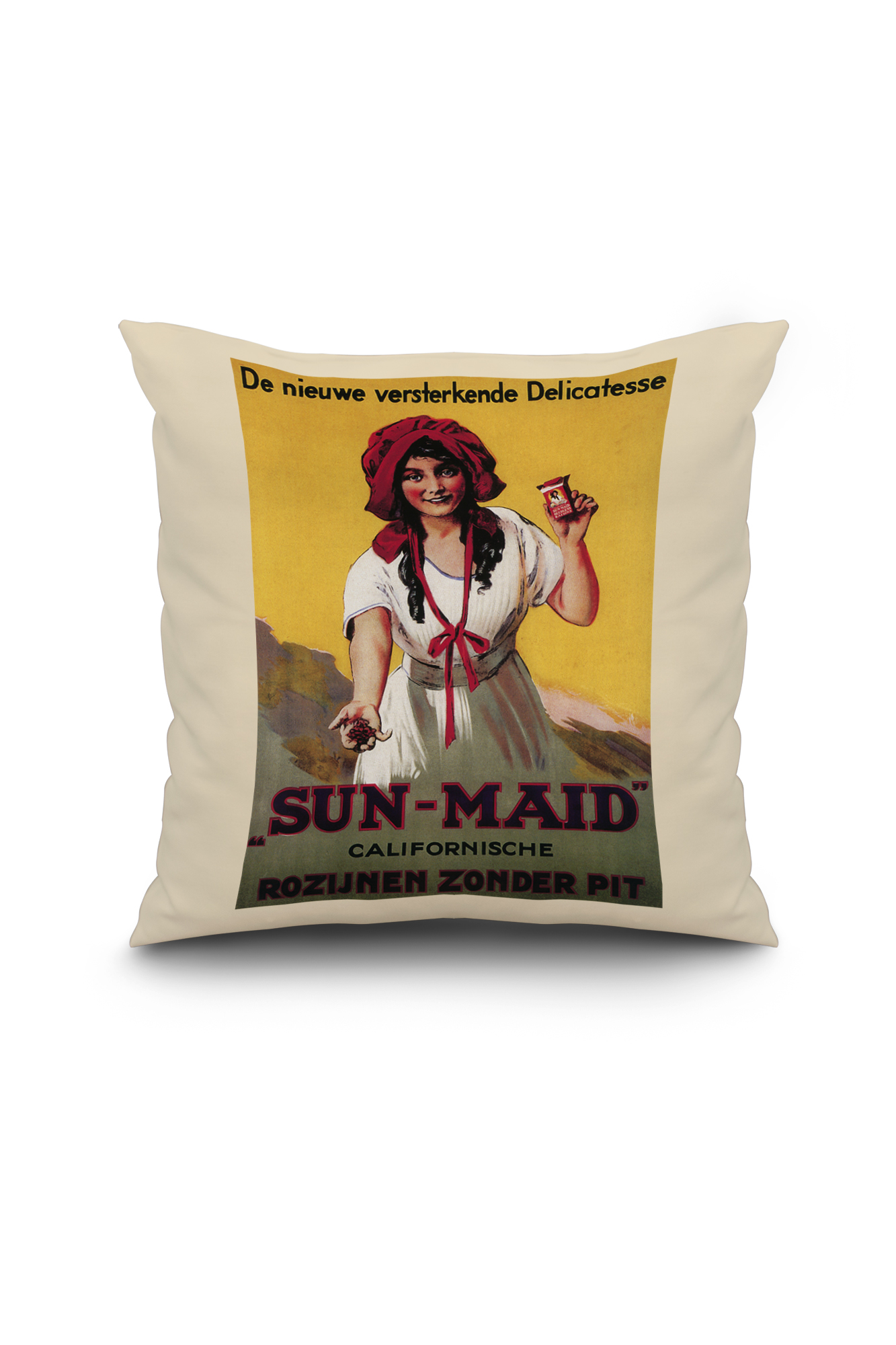 Dutch - Sun-Maid California Raisin - Vintage Advertisement (18x18 Spun Polyester Pillow, White Border)