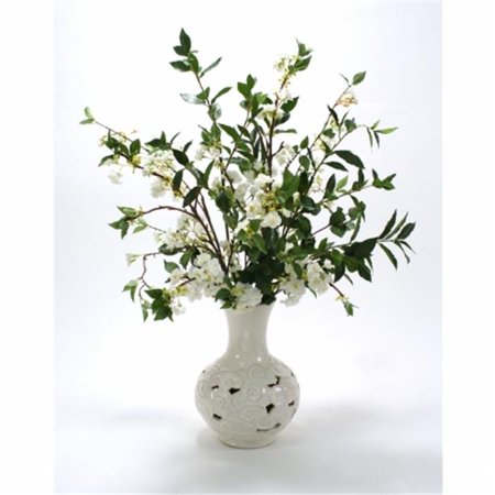 Distinctive Designs International 9862 White Cherry Blossoms in White Cloud Vase