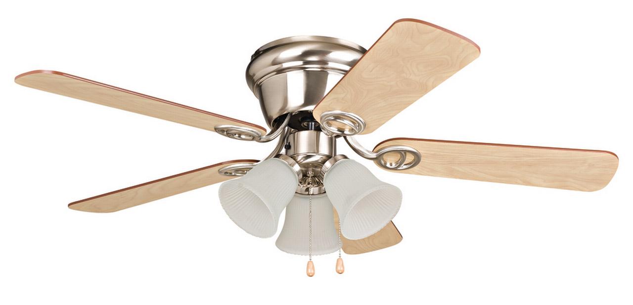 Wyman Hugger Ceiling Fan, 5-Blade, 3-Light, Brushed Polished Nickel, Ash Blades, 42