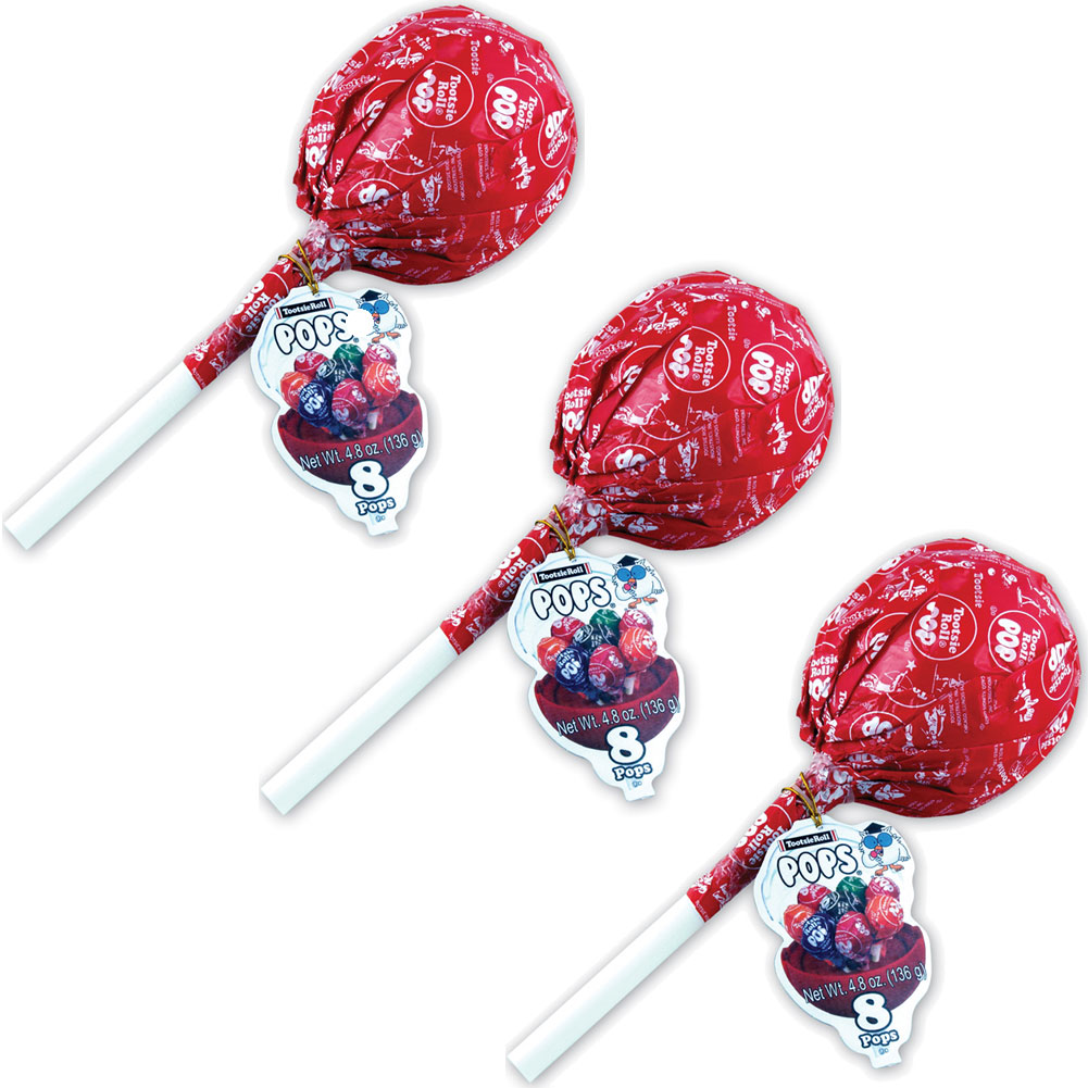 (Set/3) Giant Tootsie Roll Pop Container Holds 8 Regular Hard Candy Suckers