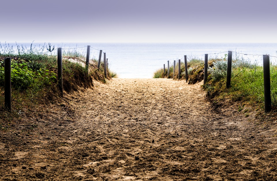 Peel-n-Stick Poster of Sand Sea Path Beach Dune Water Coast Away Poster 24x16 Adhesive Sticker Poster Print