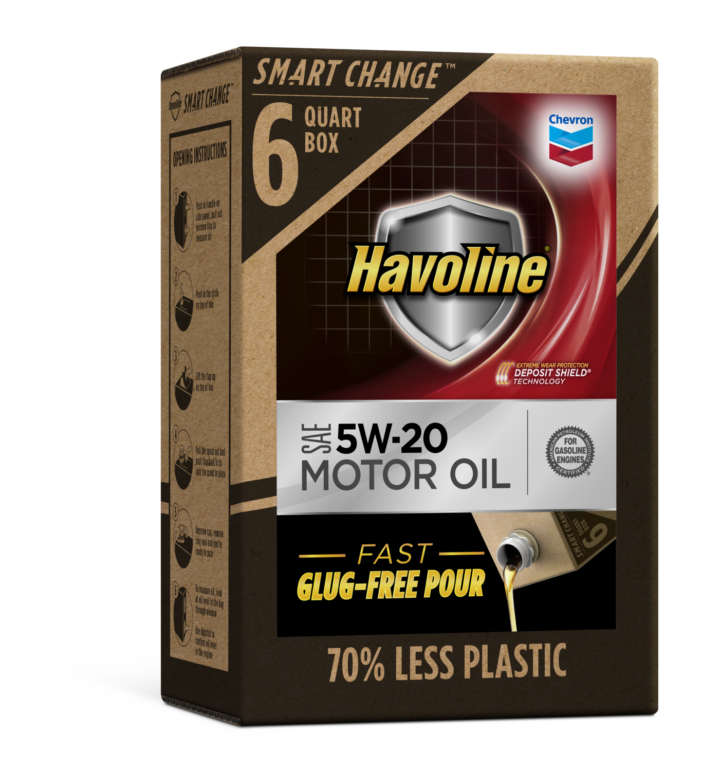 Chevron Havoline Synthetic Blend Motor Oil 5W-20  6 Quart  Smart Change Box