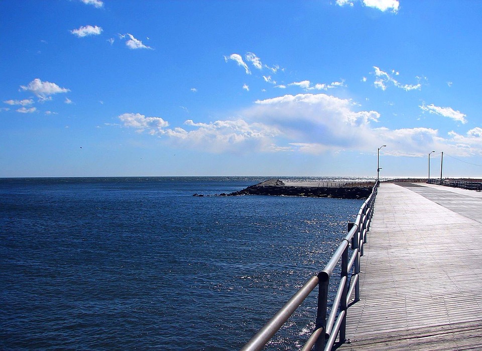 Ocean Water Walkway Boardwalk Clouds Path Sky-20 Inch by 30 Inch Laminated Poster with Bright Colors and Vivid Imagery-Fits Perfectly in Many Attracti