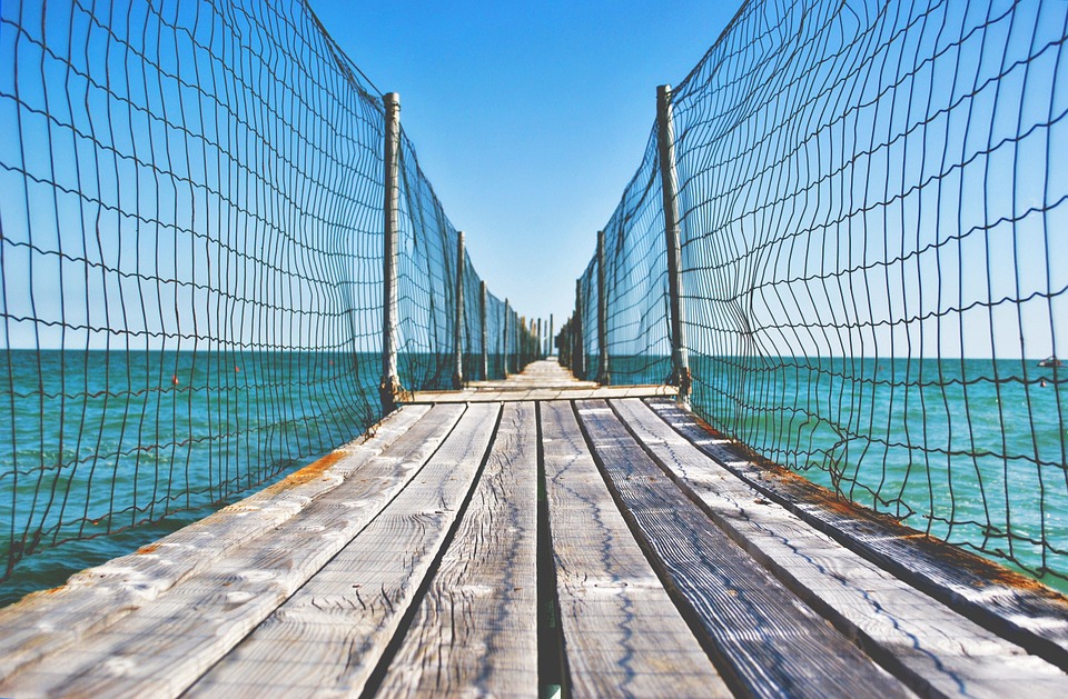 Planks Fence Path Water Bridge Ocean Wood Sea-12 Inch by 18 Inch Laminated Poster with Bright Colors and Vivid Imagery-Fits Perfectly in Many Attracti