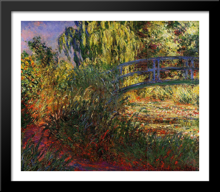The Japanese Bridge (the Water-Lily Pond and Path by the Water) 32x28 Large Black Wood Framed Print Art by Claude Monet