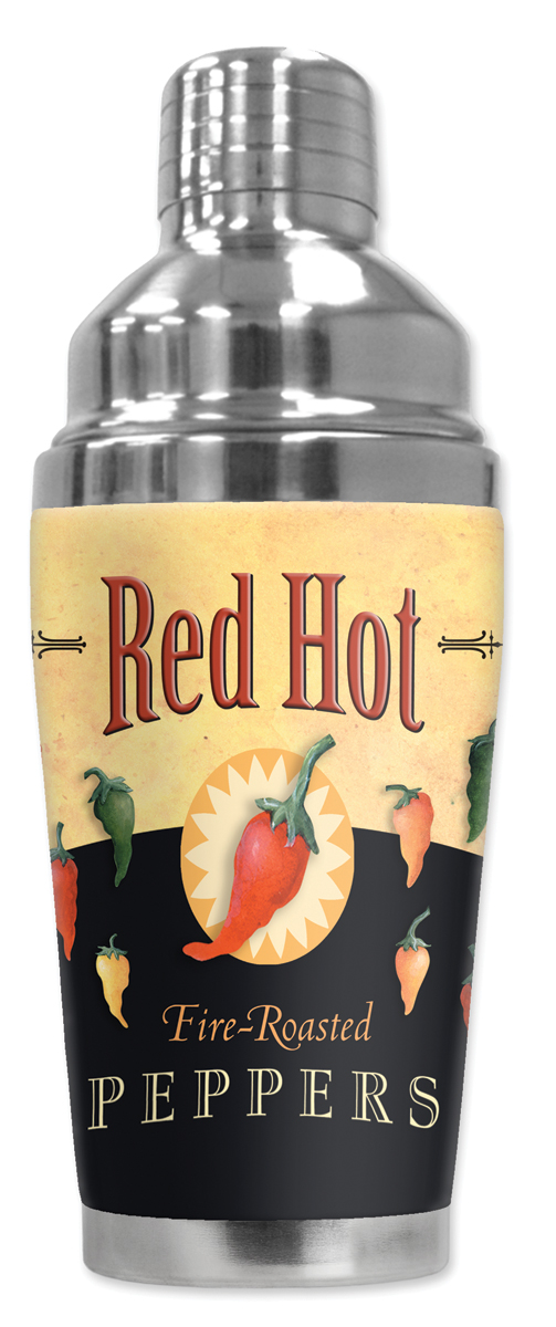 Mugzie Brand 16-Ounce Cocktail Shaker with Insulated Wetsuit Cover - Red Hot Peppers