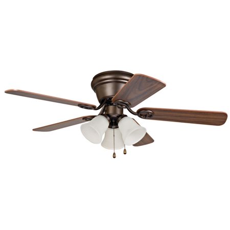 Wyman Hugger Ceiling Fan, 5-Blade, 3-Light, Oil Rubbed Bronze, Classic Walnut Blades, 42