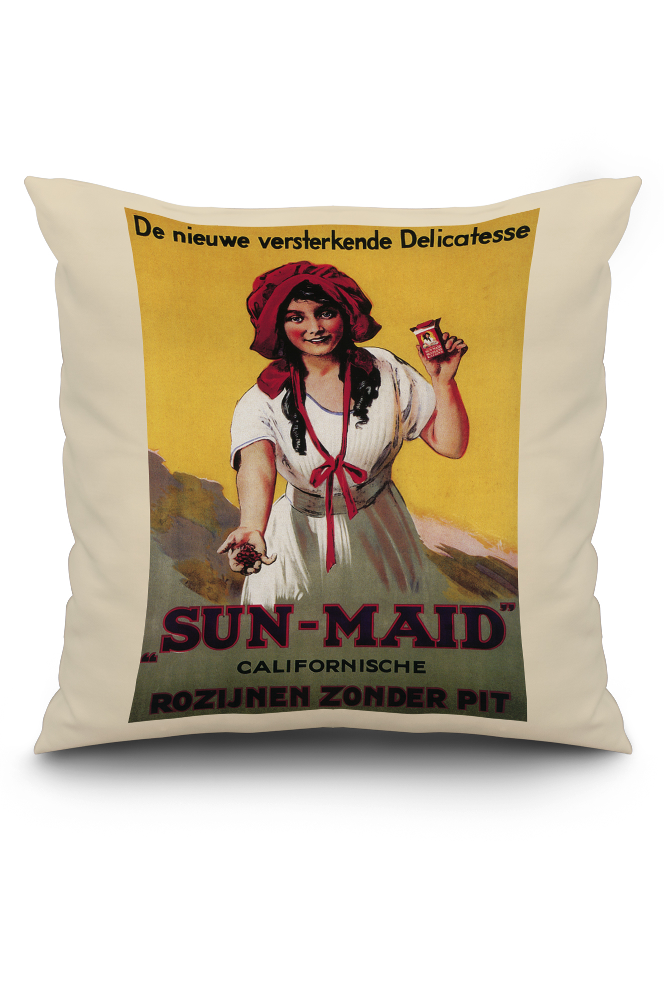 Dutch - Sun-Maid California Raisin - Vintage Advertisement (20x20 Spun Polyester Pillow, White Border)