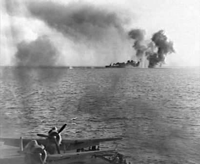 Just After 0700 Hrs the Sea Around the U.S. Navy Escort Carrier USS White Plains (CVE-66) Erupts as Poster Print 20 X 30