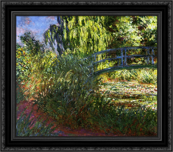 The Japanese Bridge (the Water Lily Pond and Path by the Water) 20x20 Black Ornate Wood Framed Canvas Art by Monet  Claude