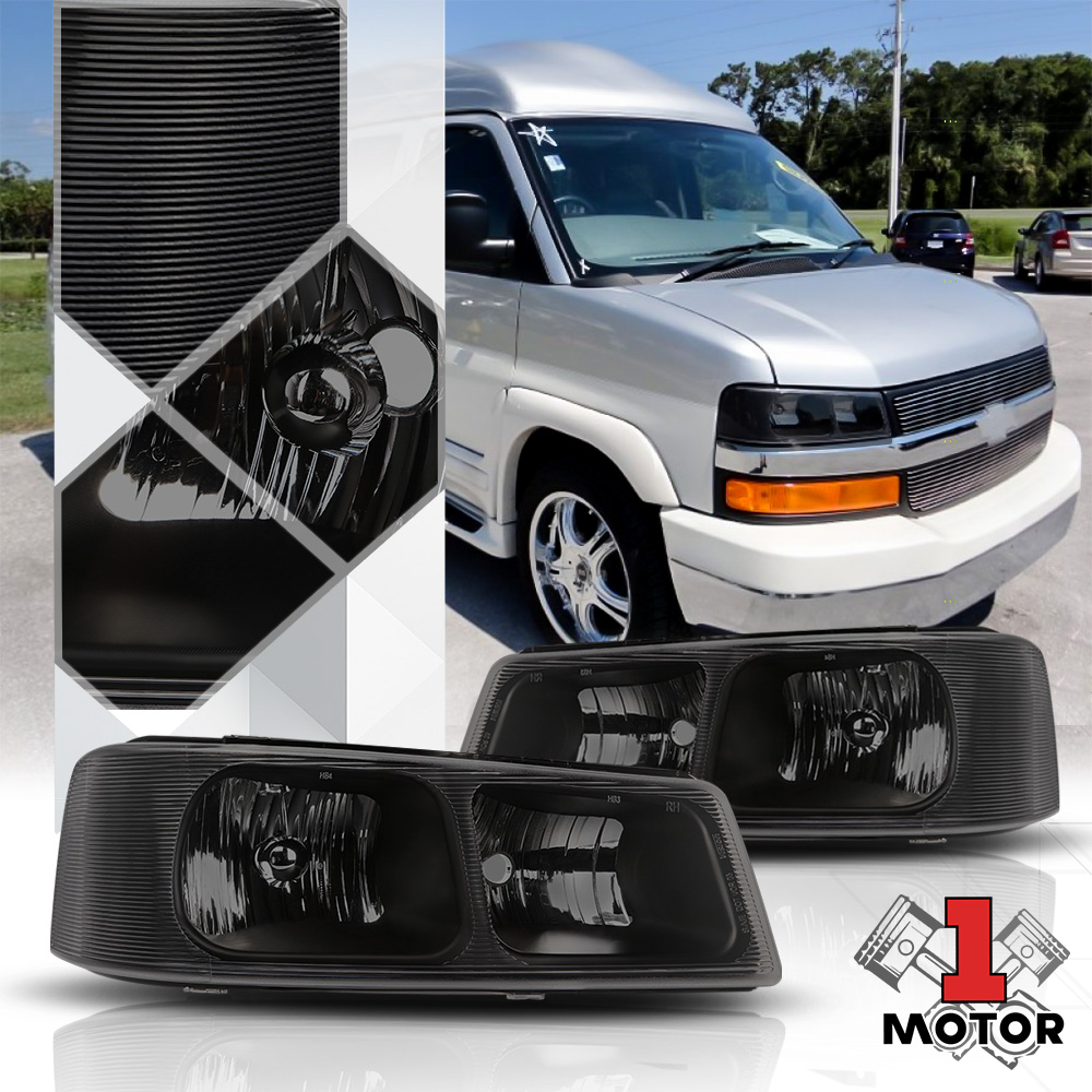Smoke Tinted Headlight Head Lamp for 03-17 Express/Savana 1500/2500/3500 Van 04 05 06 07 08 09 10 11 12 13 14 15 16