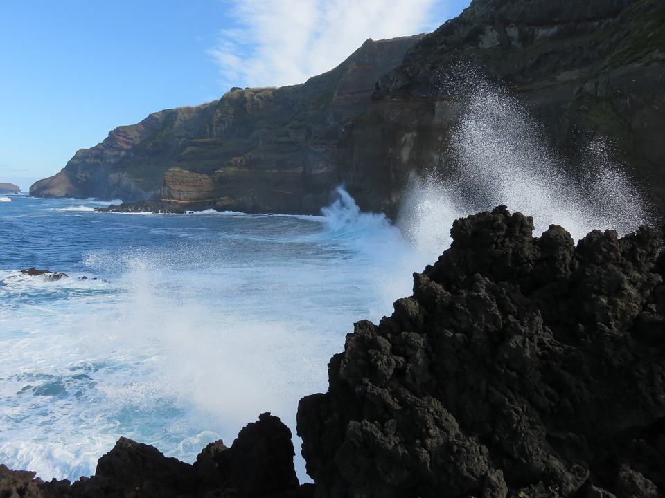 Canvas Print Wave Crash Ocean Volcanic Rock Cliff Coast Spray Stretched Canvas 10 X 14