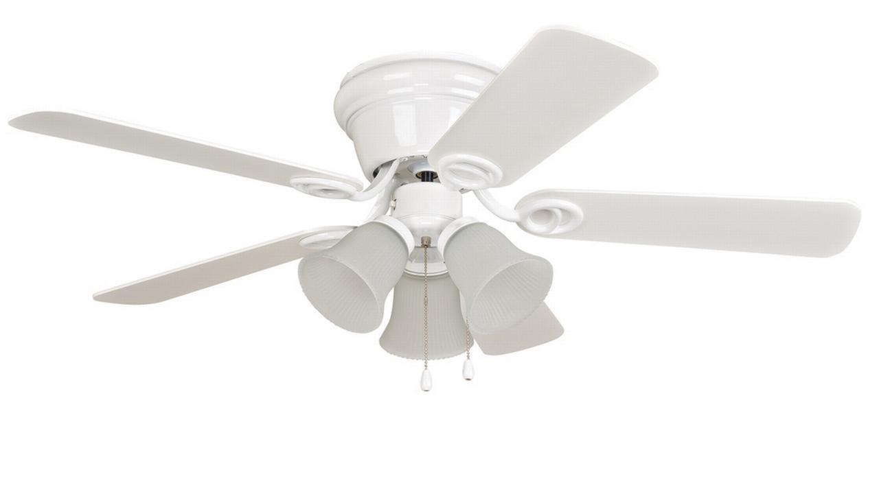 Wyman Hugger Ceiling Fan, 5-Blade, 3-Light, White, White Blades, 42