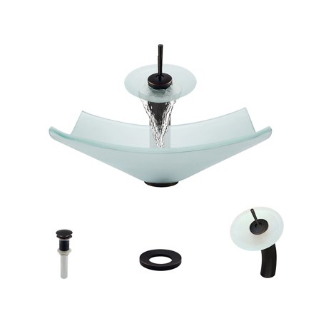MR Direct 622 Vessel Sink Ensemble with an Antique Bronze Finish Waterfall Faucet, Pop-up Drain, and Sink Ring.
