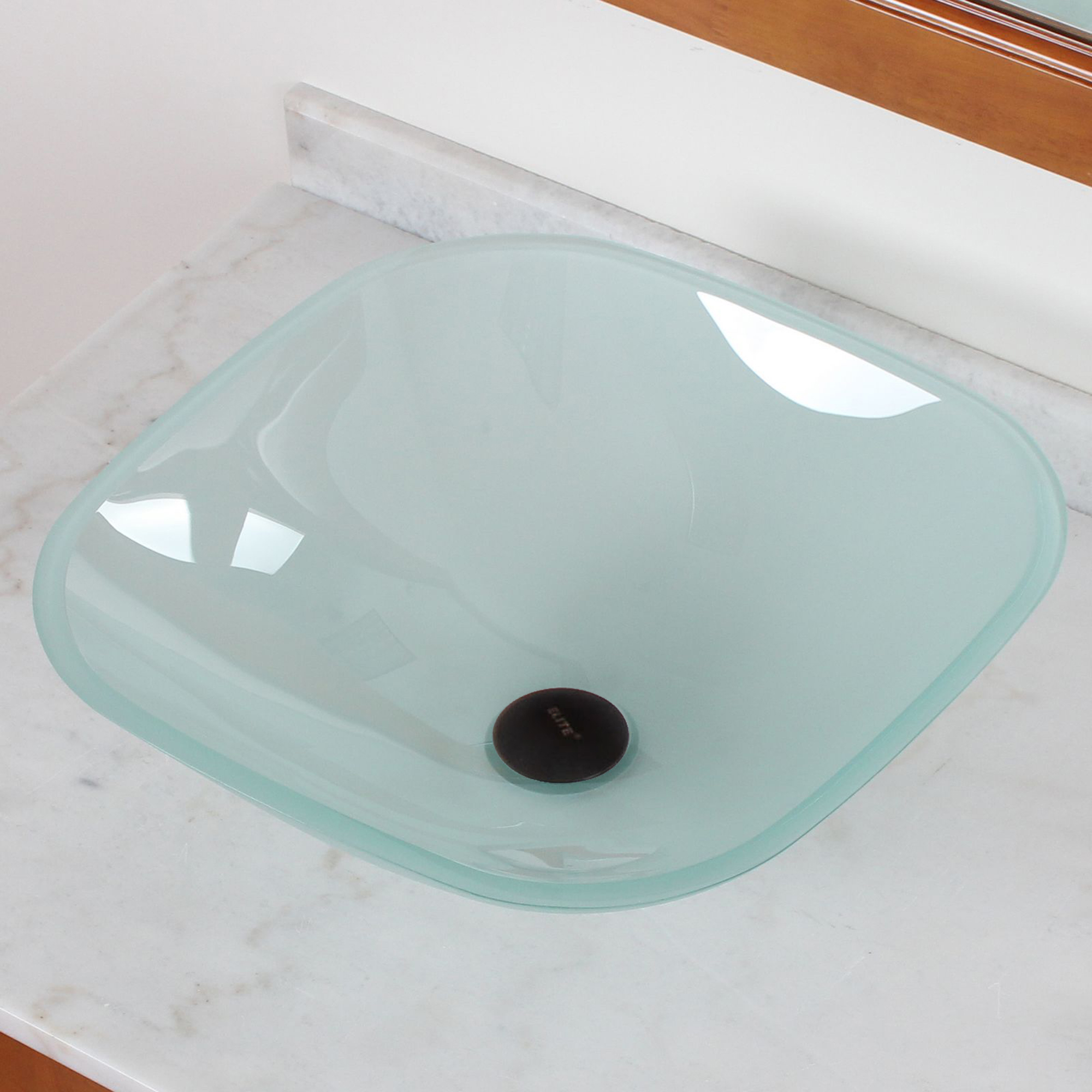 Elite Frosted Square Glass Bathroom Vessel Sink Bowl with Oil Rubbed Bronze Pop-up Drain and Mounting Ring - GD04F+P01008ORB