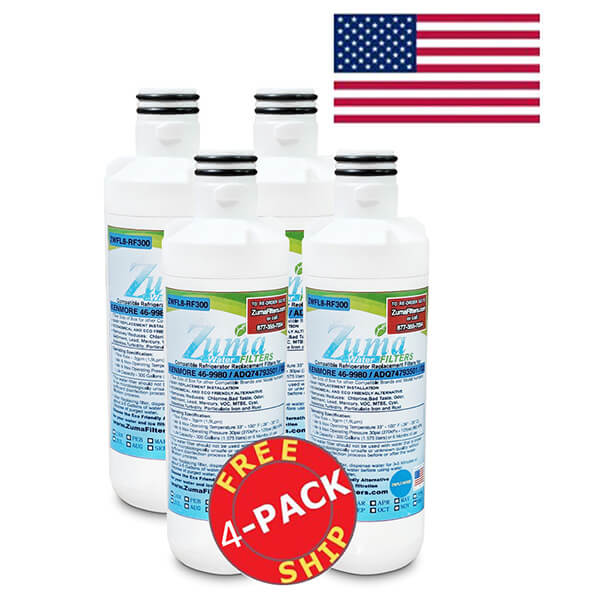 ZUMA Brand   Water and Ice Filter   Model # ZWFL8-RF300   Compatible with Kenmore® 9980 - 4 Pack - Made in U.S.a