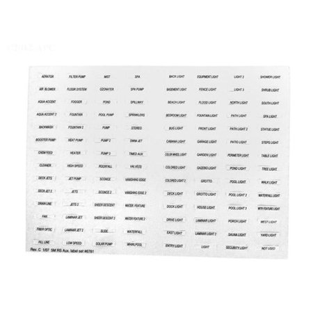 Jandy 6781 Decal Set, Auxiliary Equipment Labels
