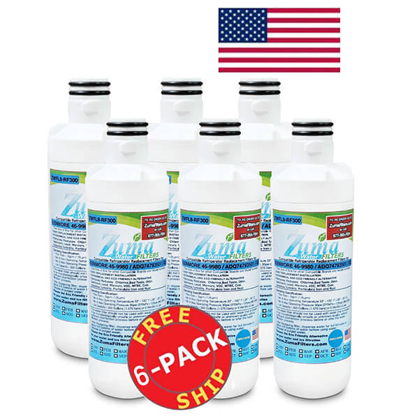 ZUMA Brand   Water and Ice Filter   Model # ZWFL8-RF300   Compatible with Kenmore® 9980 - 6 Pack - Made in U.S.a