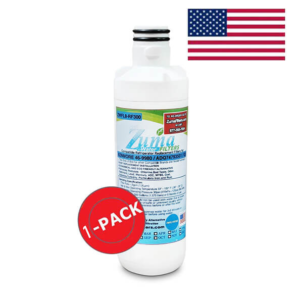 ZUMA Brand   Water and Ice Filter   Model # ZWFL8-RF300   Compatible with Kenmore® 46-9980 - 1 Pack - Made in U.S.a