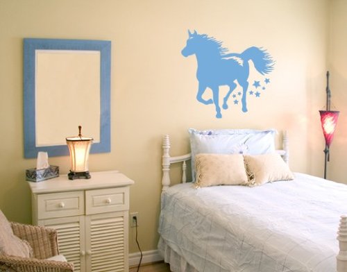 Running Horse Wall Decal - Wall Sticker, Vinyl Wall Art, Home Decor, Wall Mural - 2292 - 16in X 15in, Light Pink