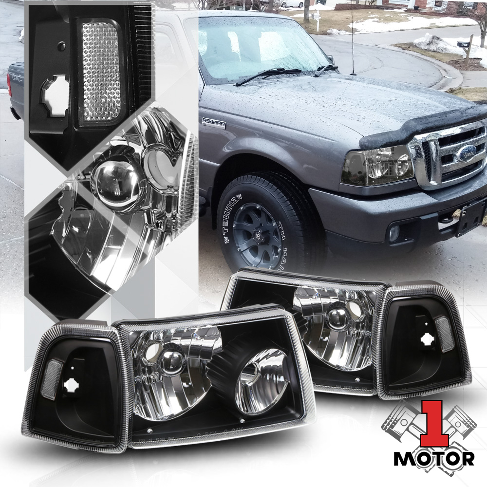 Black Housing Headlight Clear Corner Turn Signal Reflector for 01-11 Ford Ranger 02 03 04 05 06 07 08 09 10