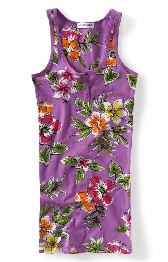 Aeropostale Womens Floral Boy Tank Top  Purple  X-Small