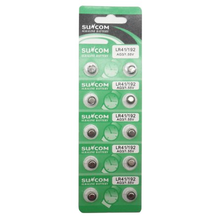 SUNCOM (10 Pcs) AG3 Alkaline 1.5V Button Cell Battery Single Use LR41 192 SR736 V36A 384 SR41SW Watch Toys Remotes Cameras