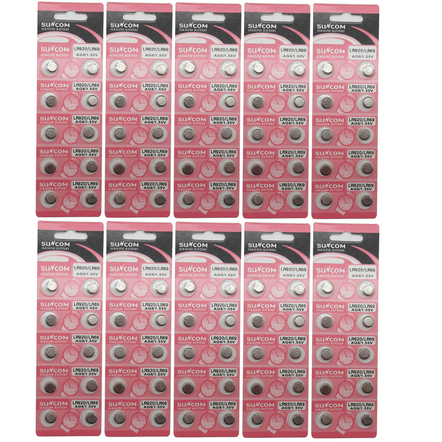 SUNCOM (100 PCS) AG6 Alkaline 1.5V Button Cell Battery Single Use LR920 LR69 371 1176SO SR921 605 CX69 Watch Toys Remotes Cameras