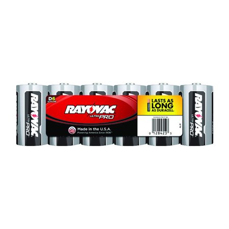 Rayovac Ultra Pro Non-Rechargeable Battery, Alkaline Manganese, 1.5 V, 16.25 Ah, D, Plastic Case,4PK