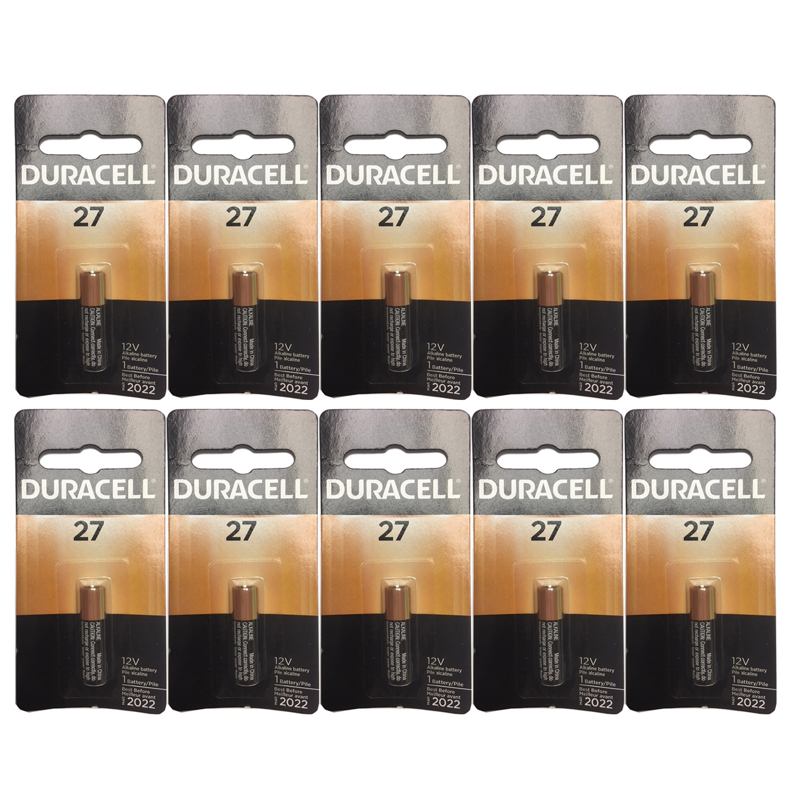 10x Duracell MN27 Alkaline 12V Battery Car Alarms Keyless Remote Garage Openers