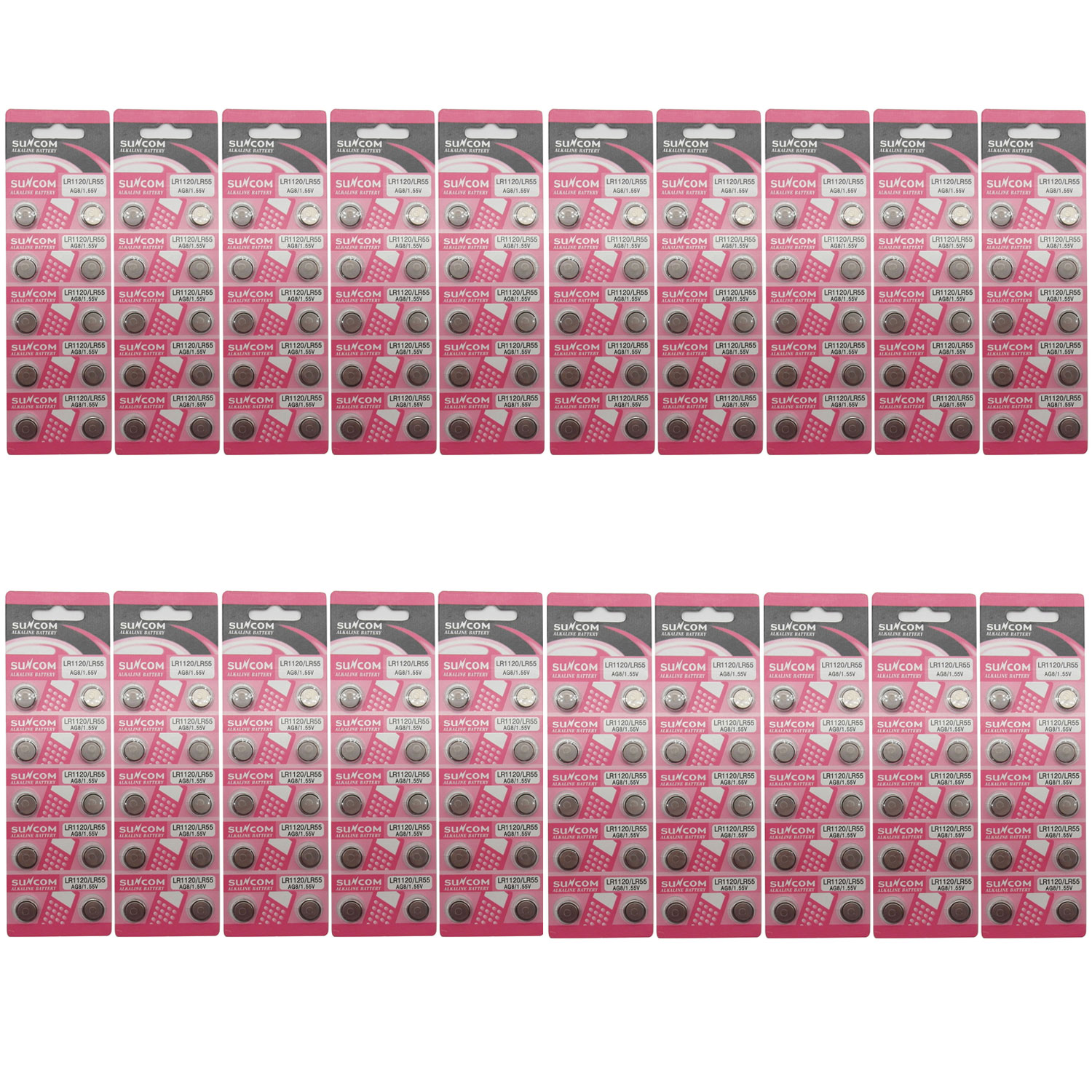 SUNCOM (200 Pcs) AG8 Alkaline 1.5V Button Cell Battery Single Use LR1120 LR57 SR55 LR55 CX191 G8 Watch Toys Remotes Cameras