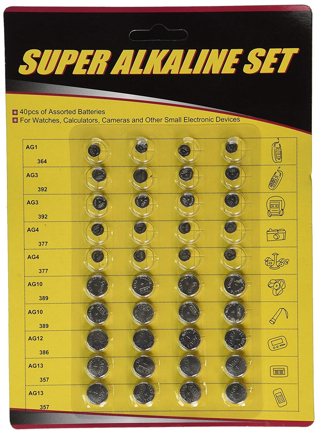 US Digital 40-Pack High Power Assorted Alkaline Button Cell Battery Kit